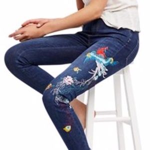 peacock embroidered free people jeans
